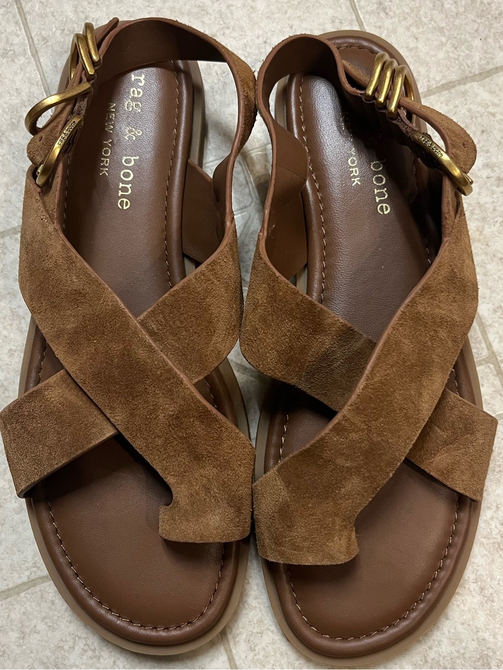 rag & bone Brown Suede Crisscross Buckle Sandals - Picture 1 of 4